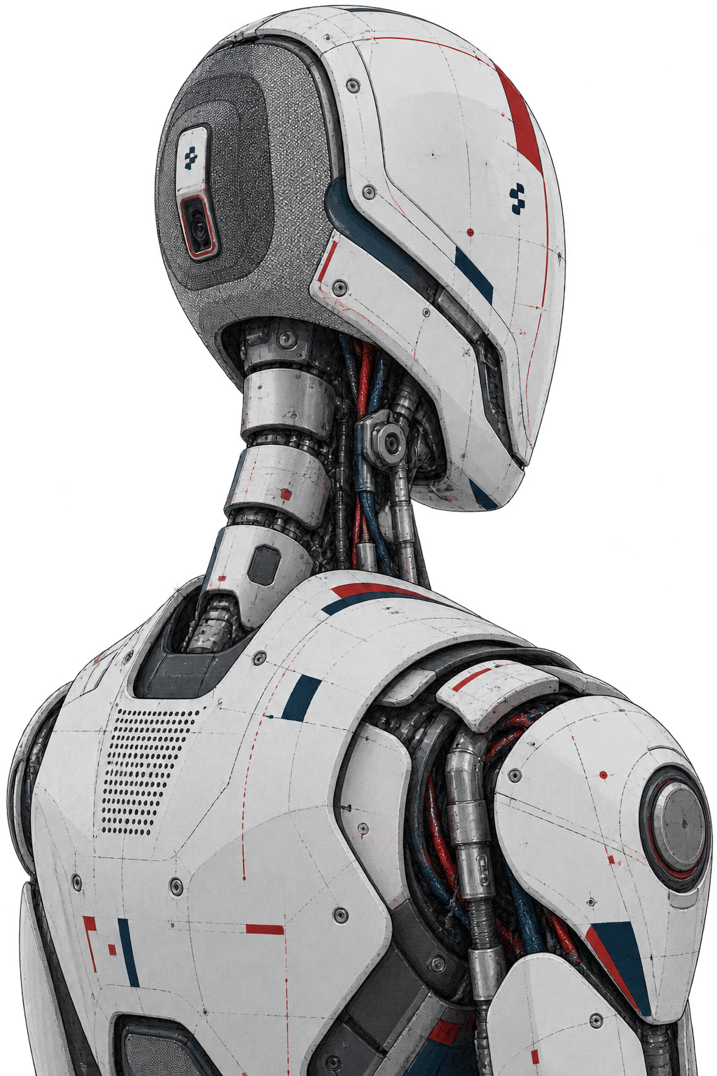 Humanoid robot in three-quarter view